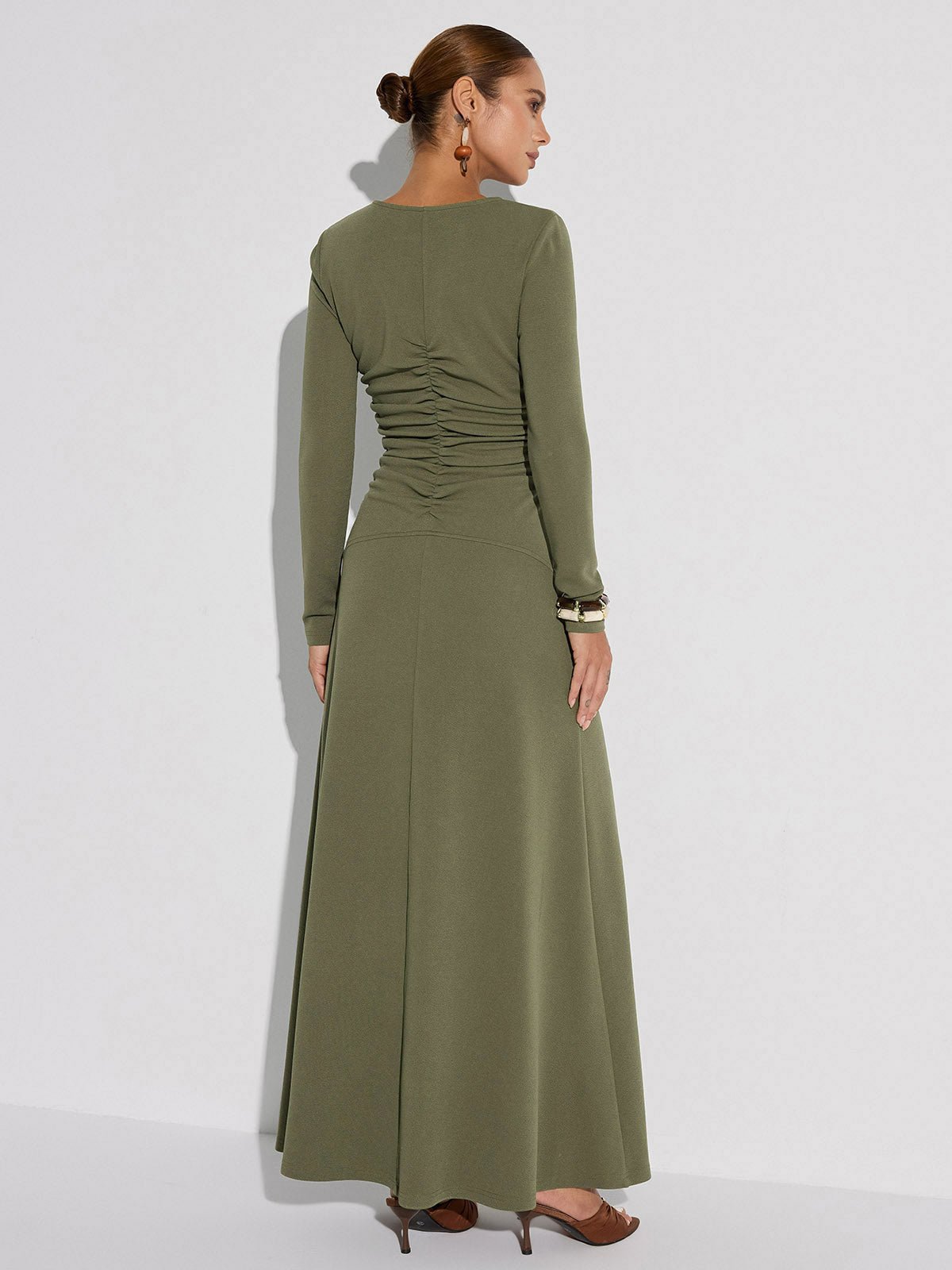 Zipper-Front Ruched Maxi Dress-Massicos