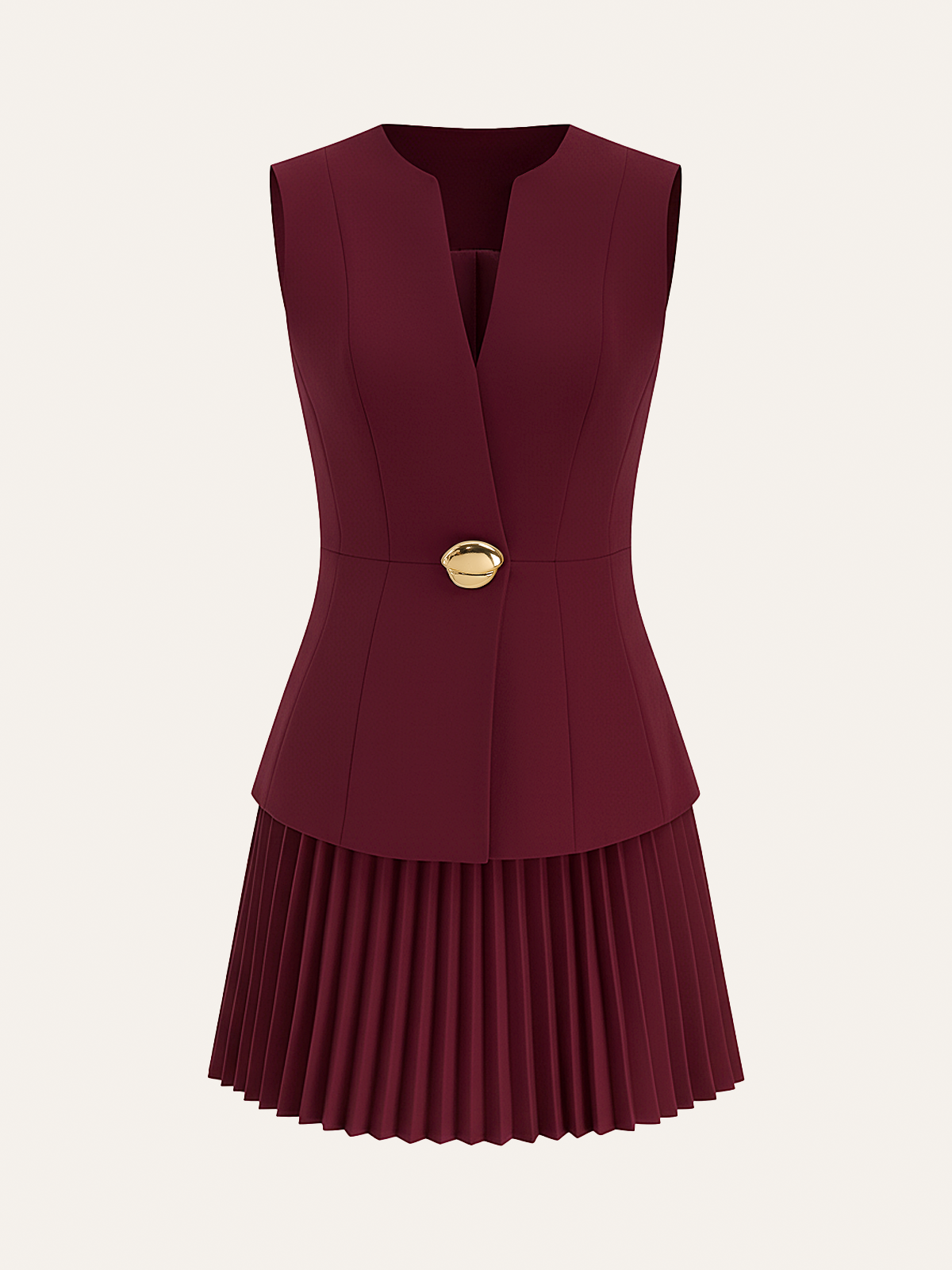 Sleeveless Metal Detail Pleated Mini Dress-Massicos