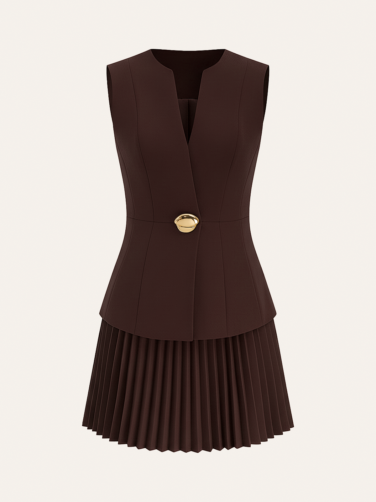 Sleeveless Metal Detail Pleated Mini Dress-Massicos