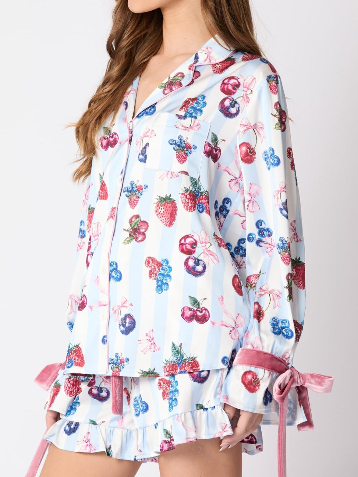 Blue Pajama Set Bow Cuffs-Massicos