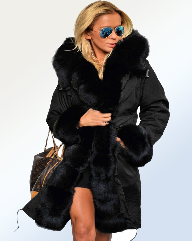 Trafni Women Winter Warm Thick Faux Fur Coat Hood Parka Long Jacket Size 8-18-Massicos