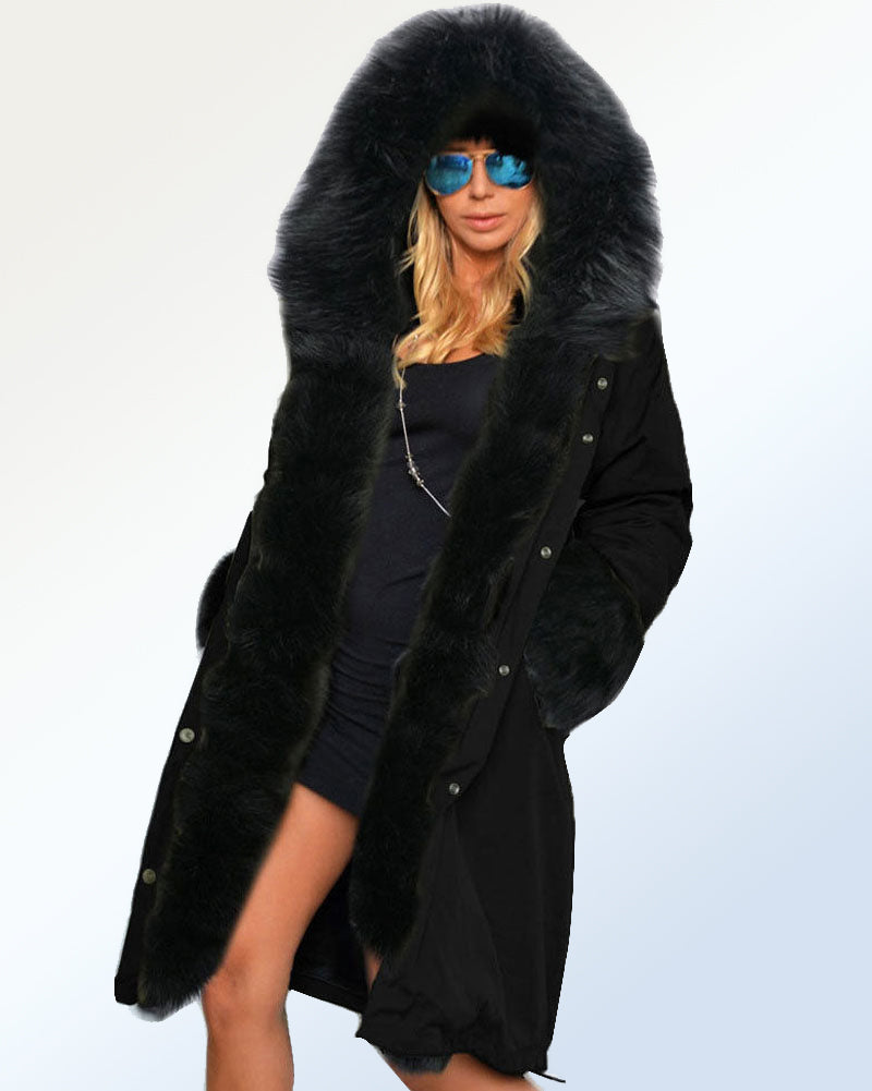Trafni Women Winter Warm Thick Faux Fur Coat Hood Parka Long Jacket Size 8-18-Massicos