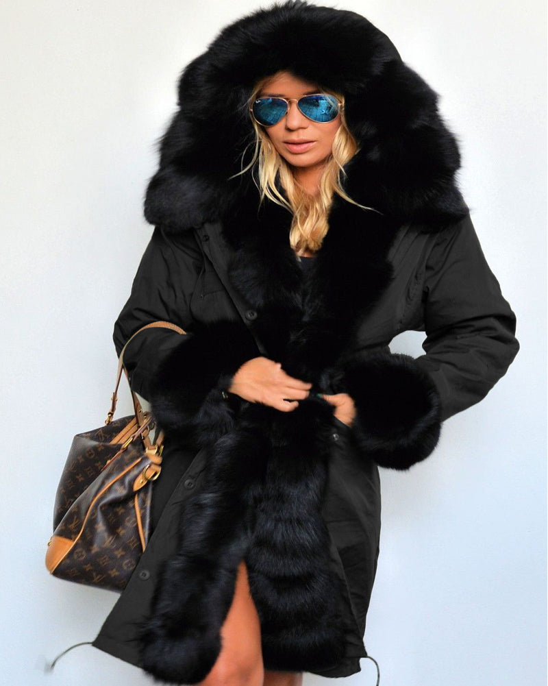Trafni Women Winter Warm Thick Faux Fur Coat Hood Parka Long Jacket Size 8-18-Massicos