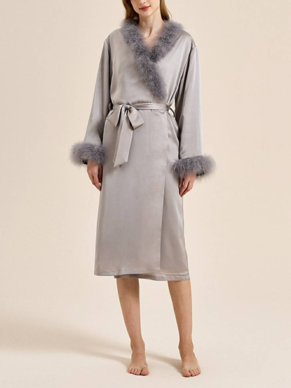 Bettie Page Lilac Feather Robe-Massicos