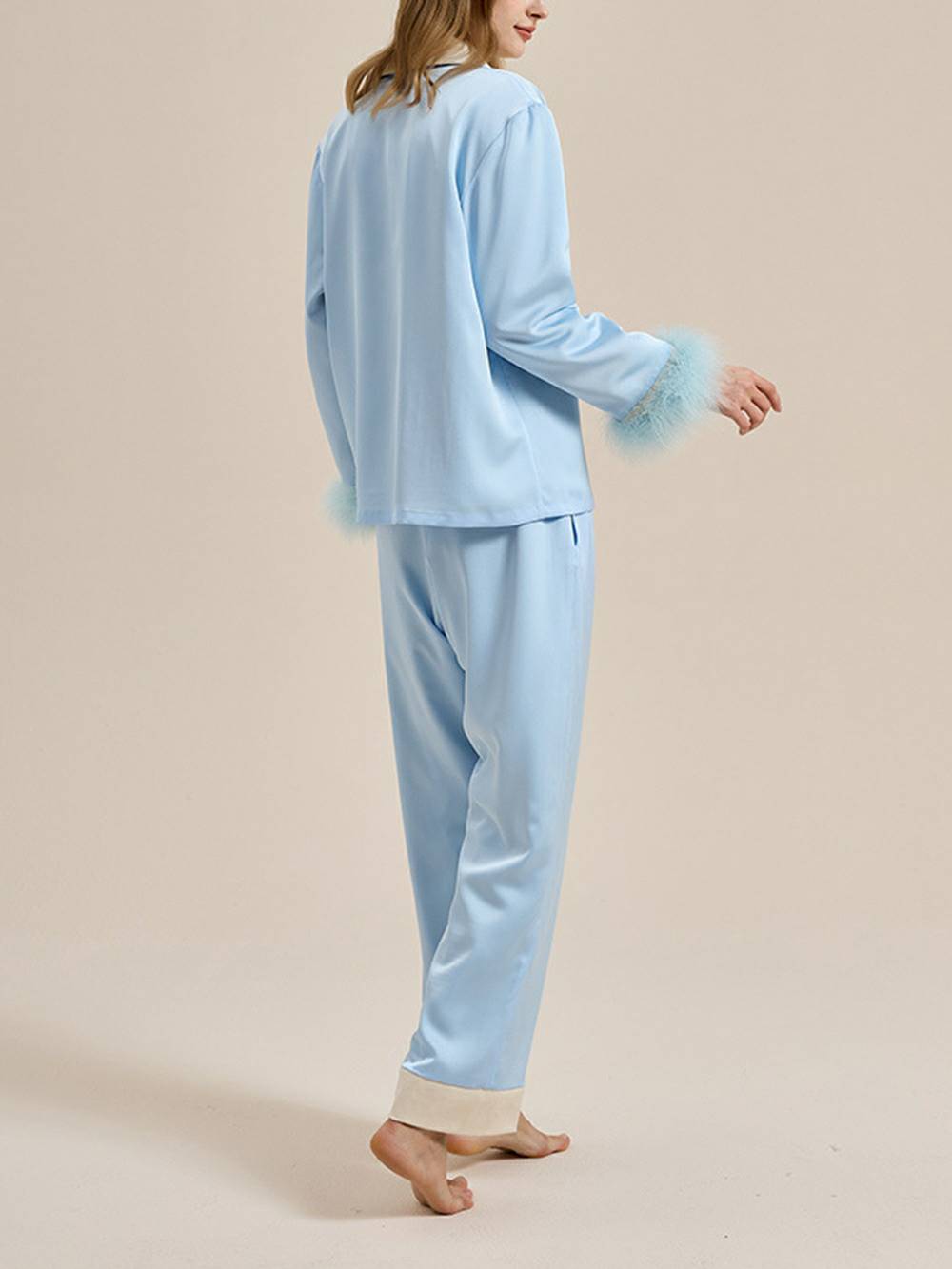Feather Trim Red Pyjamas Set-Massicos