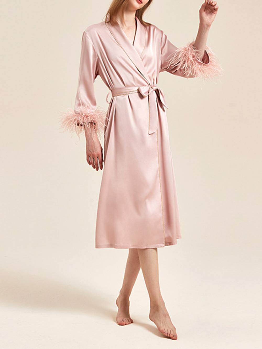 Pink Feather Bridal Robe-Massicos