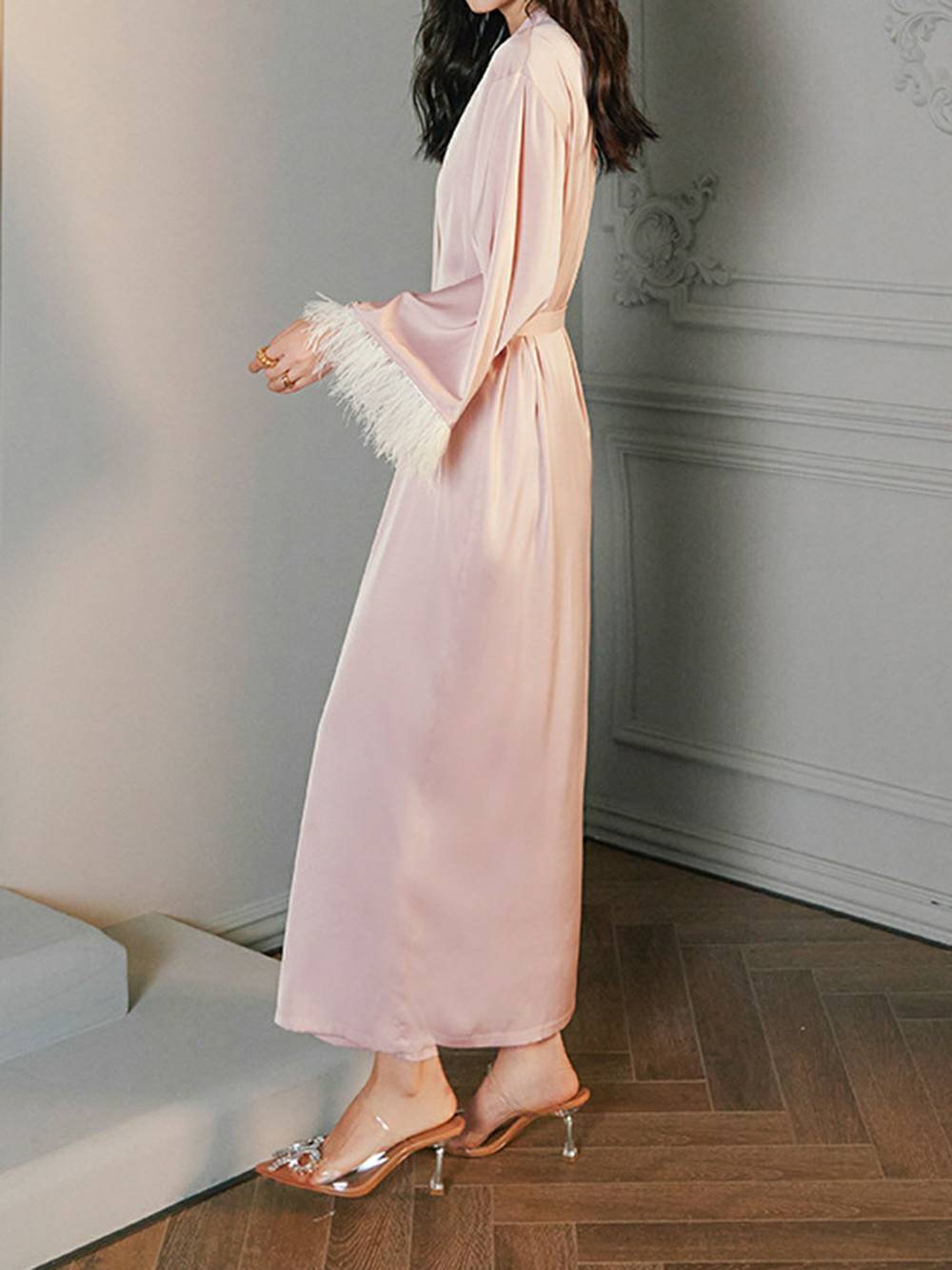 Feather Satin Kimono Robe-Massicos