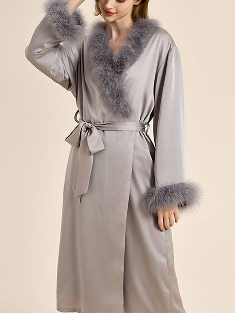 Bettie Page Lilac Feather Robe-Massicos