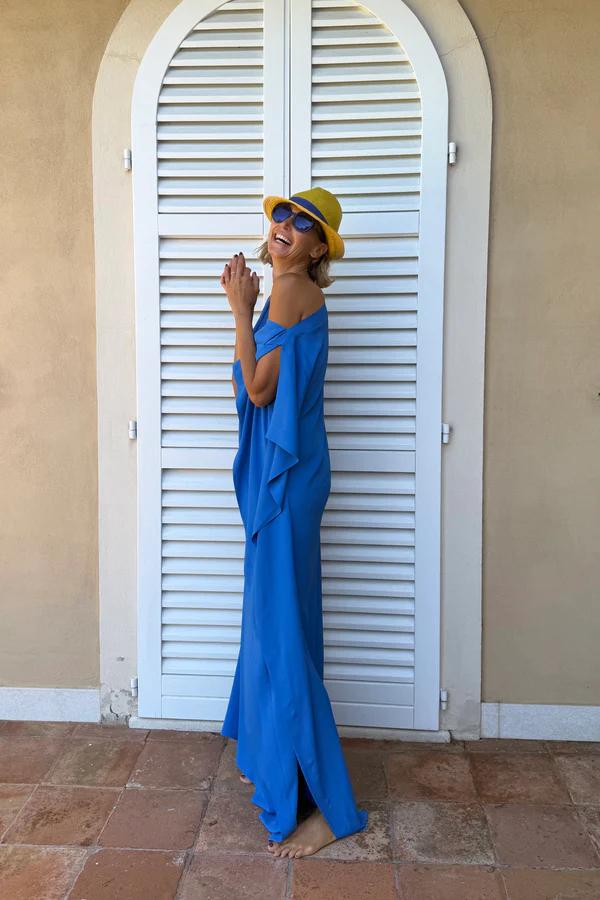 Flowing Asymmetric Caftan With Belt-ROVOLE