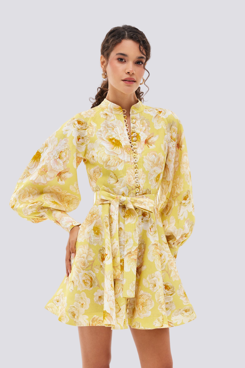 Cassiopée Balloon Sleeve Floral Mini Dress-ROVOLE