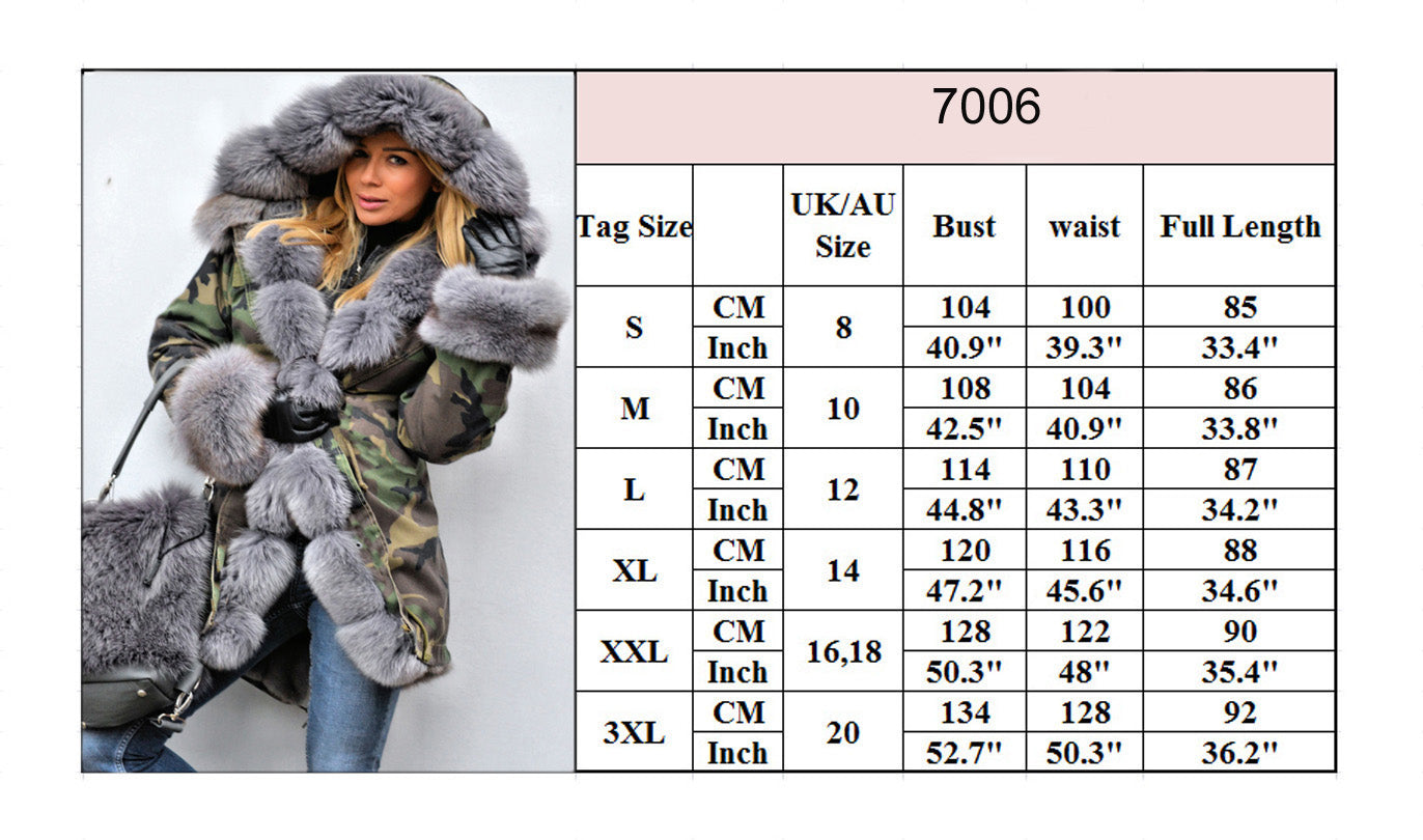 Trafni Women Thicken Warm Camouflage Grey Faux Fur Long Winter Coat Hooded Parka Jacket Outwear-Massicos