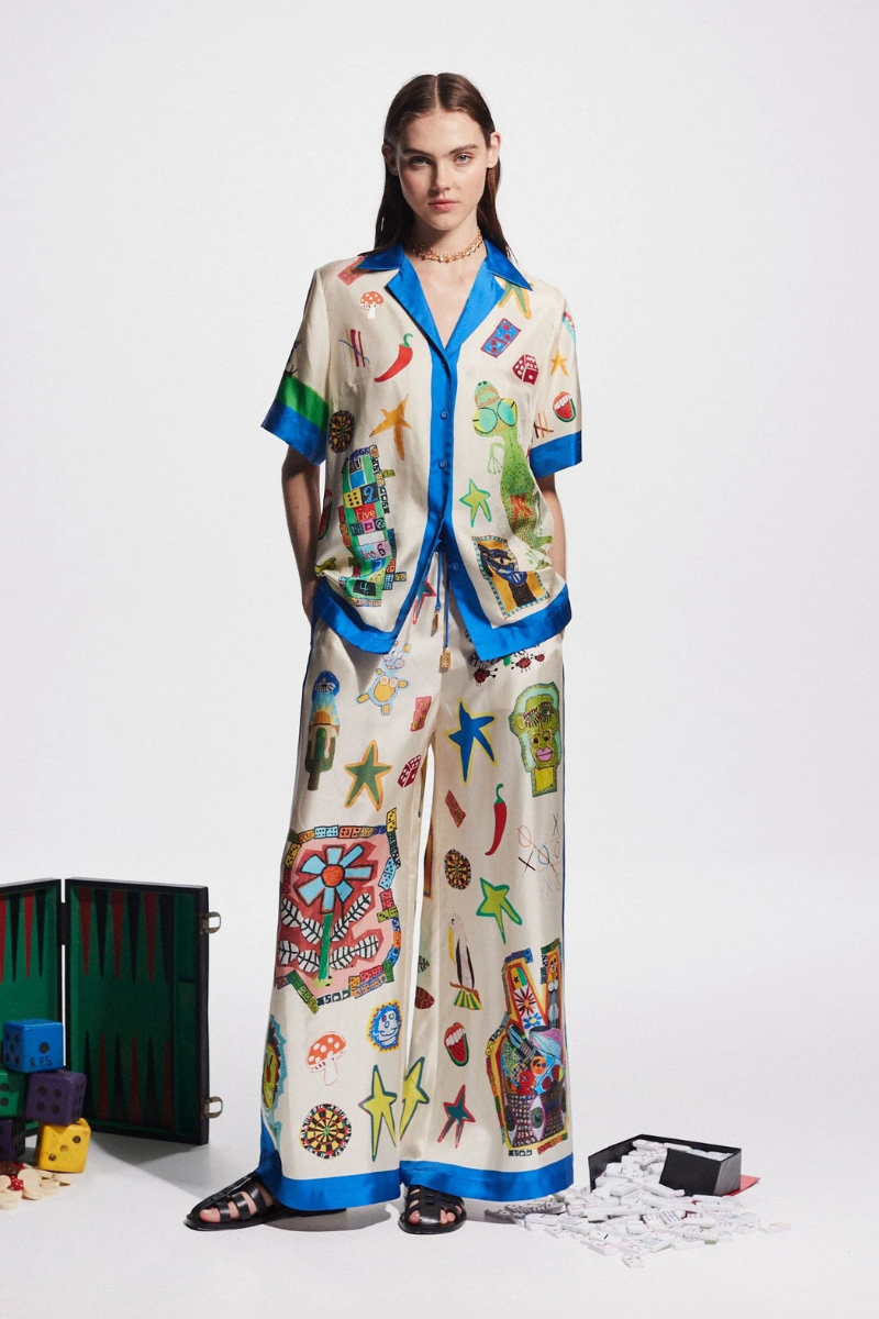 Clarette V Neck Patchwork Pants Set-ROVOLE