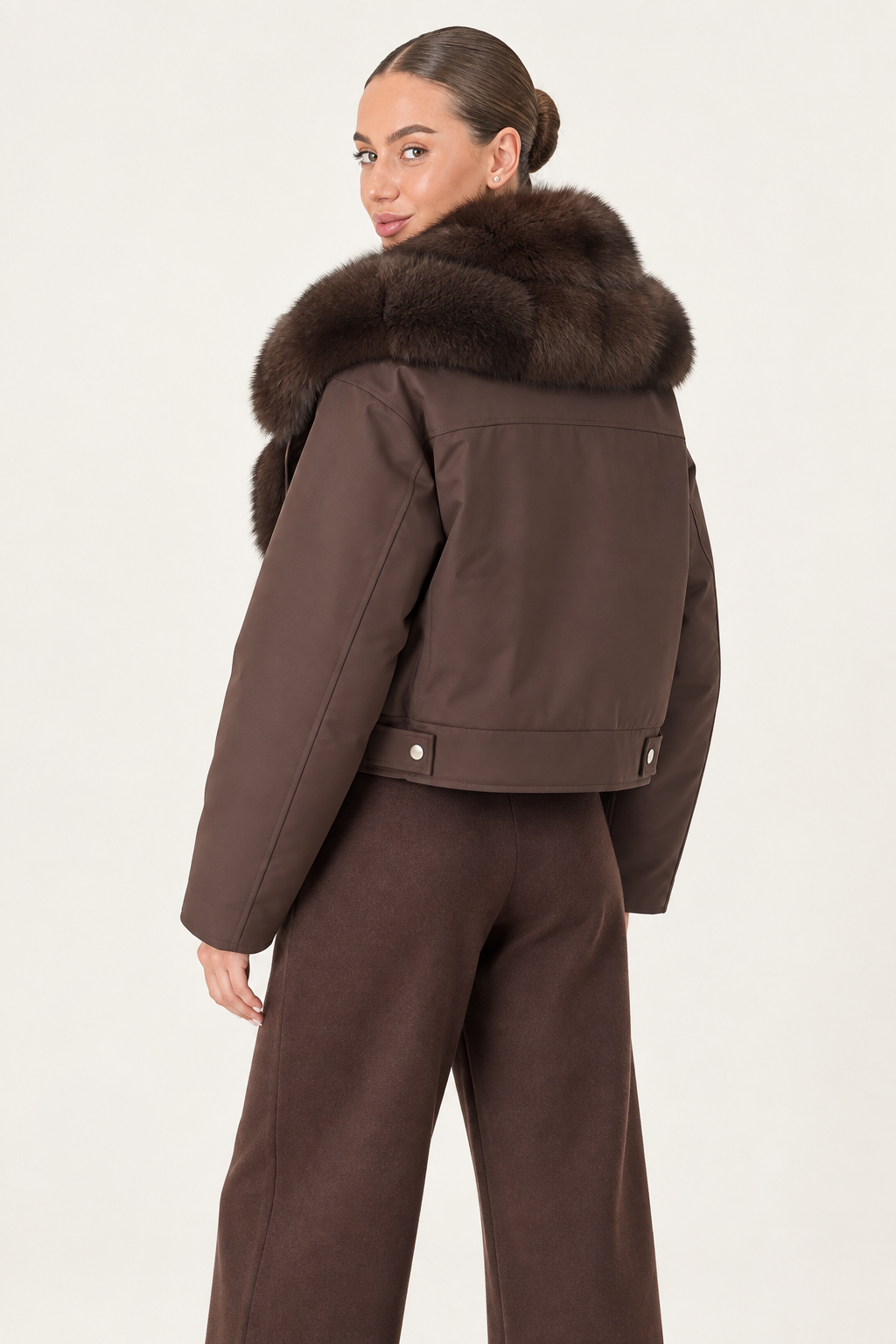 White Polished Fur-Trim Puffer Jacket