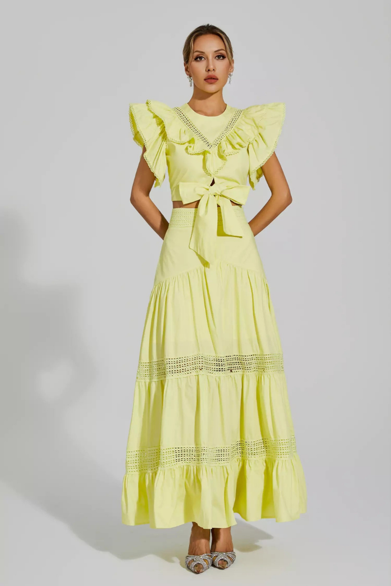 Coraline Round Neck Ruffle Skirt Set-ROVOLE