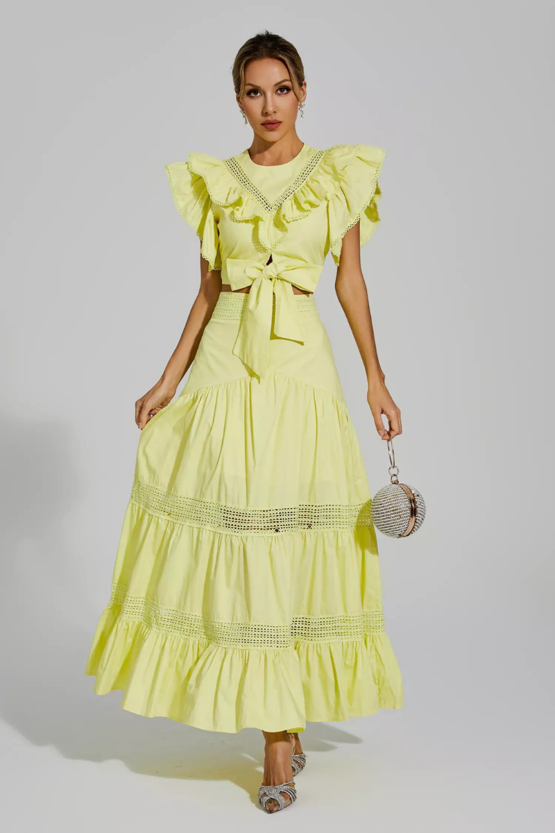Coraline Round Neck Ruffle Skirt Set-ROVOLE