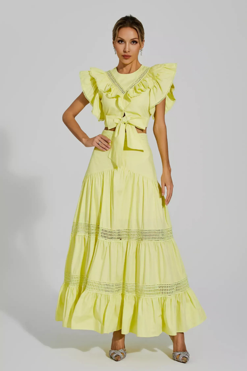 Coraline Round Neck Ruffle Skirt Set-ROVOLE