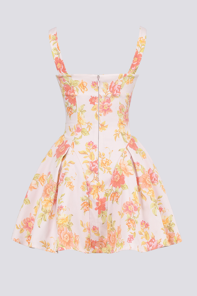 Cynthia Peach Poppy Print Mini Dress-ROVOLE