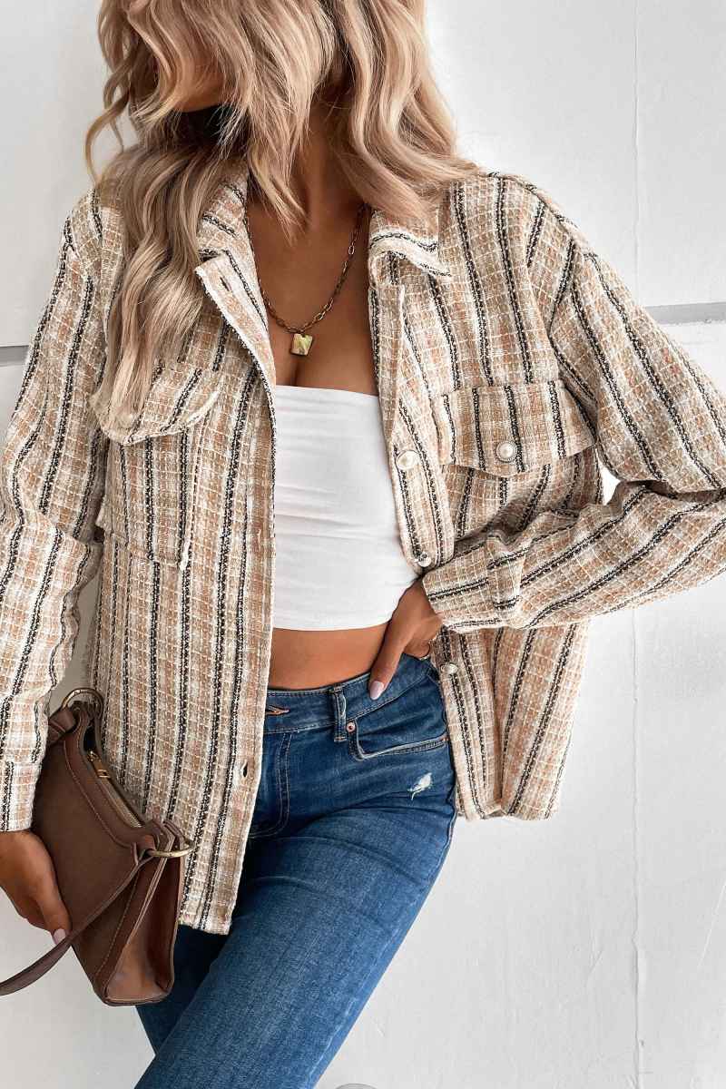 Spice Harvest Plaid Shacket - Beige-ROVOLE