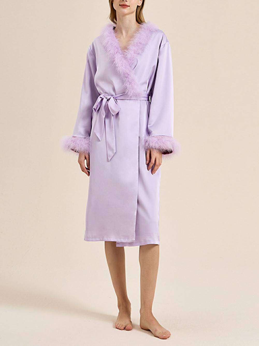 Bettie Page Lilac Feather Robe-Massicos