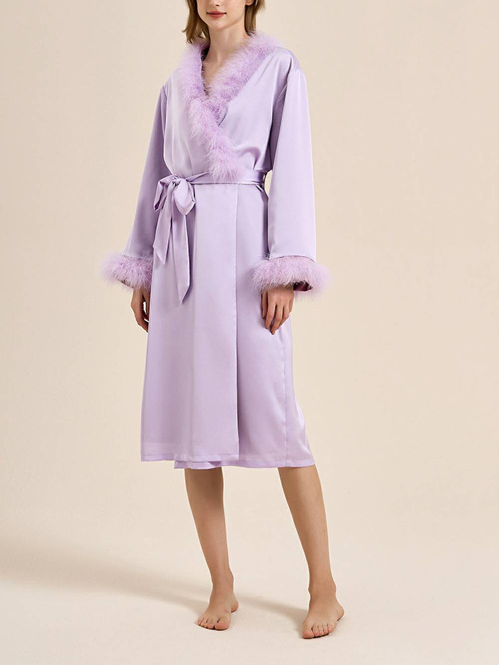 Bettie Page Lilac Feather Robe-Massicos