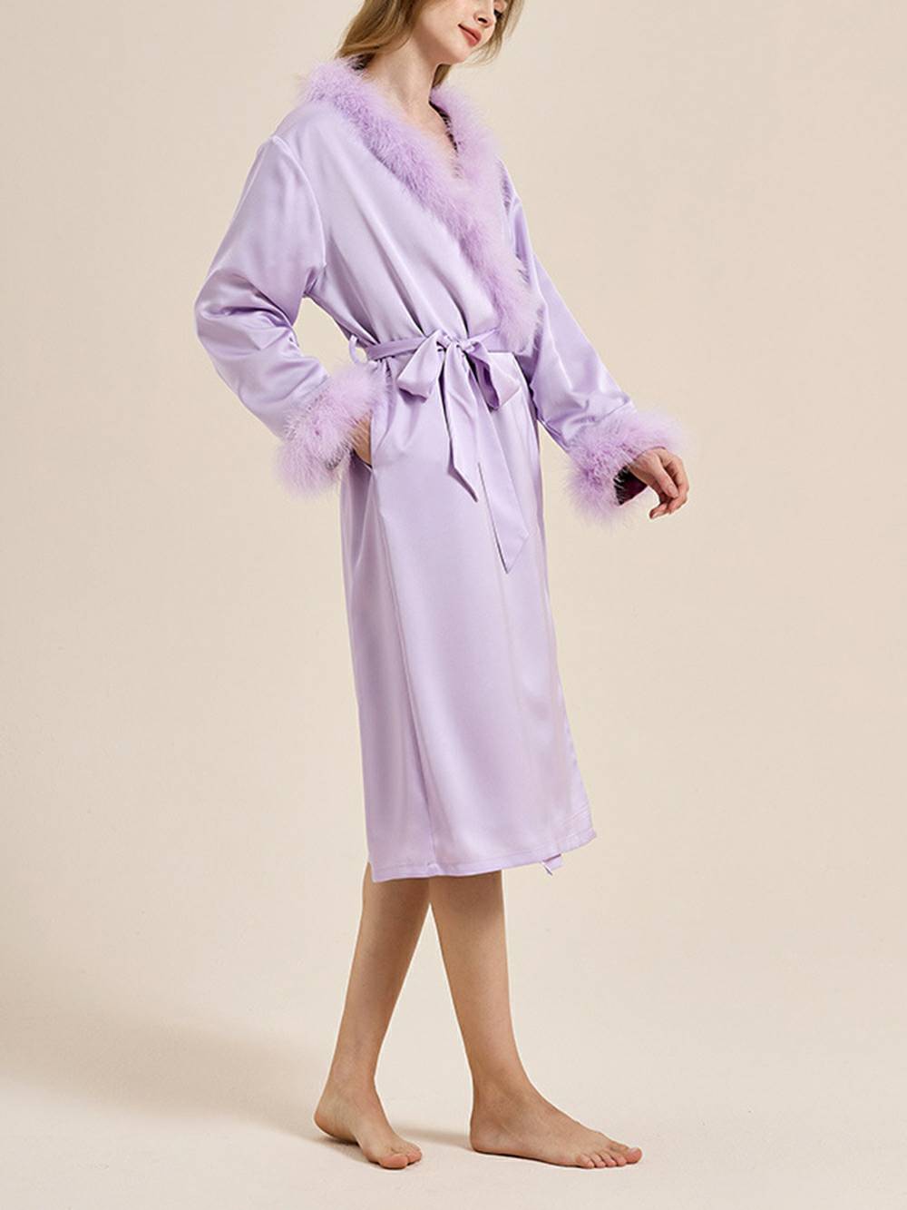 Bettie Page Lilac Feather Robe-Massicos