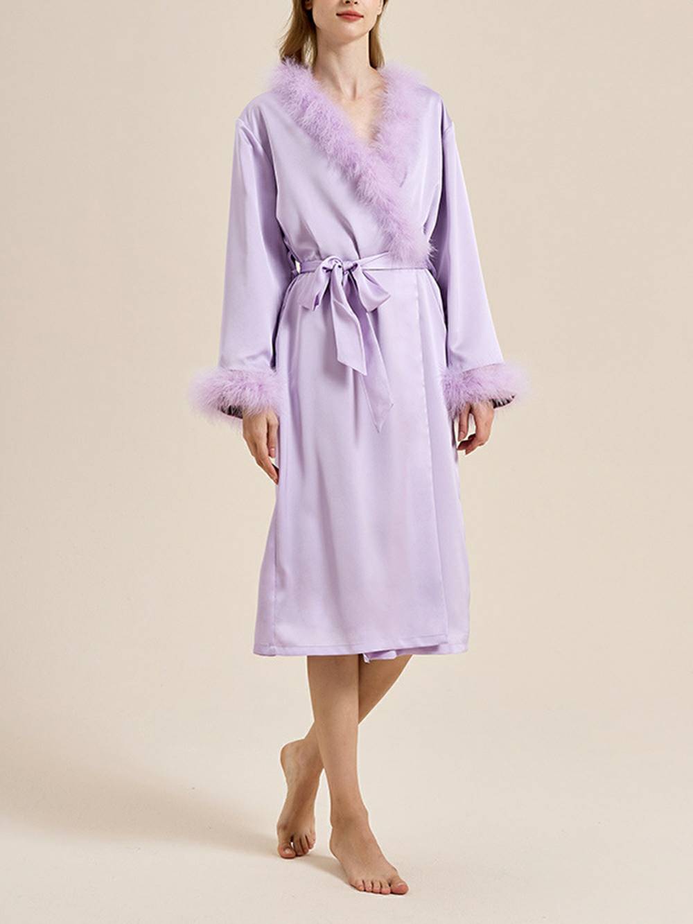 Bettie Page Lilac Feather Robe-Massicos