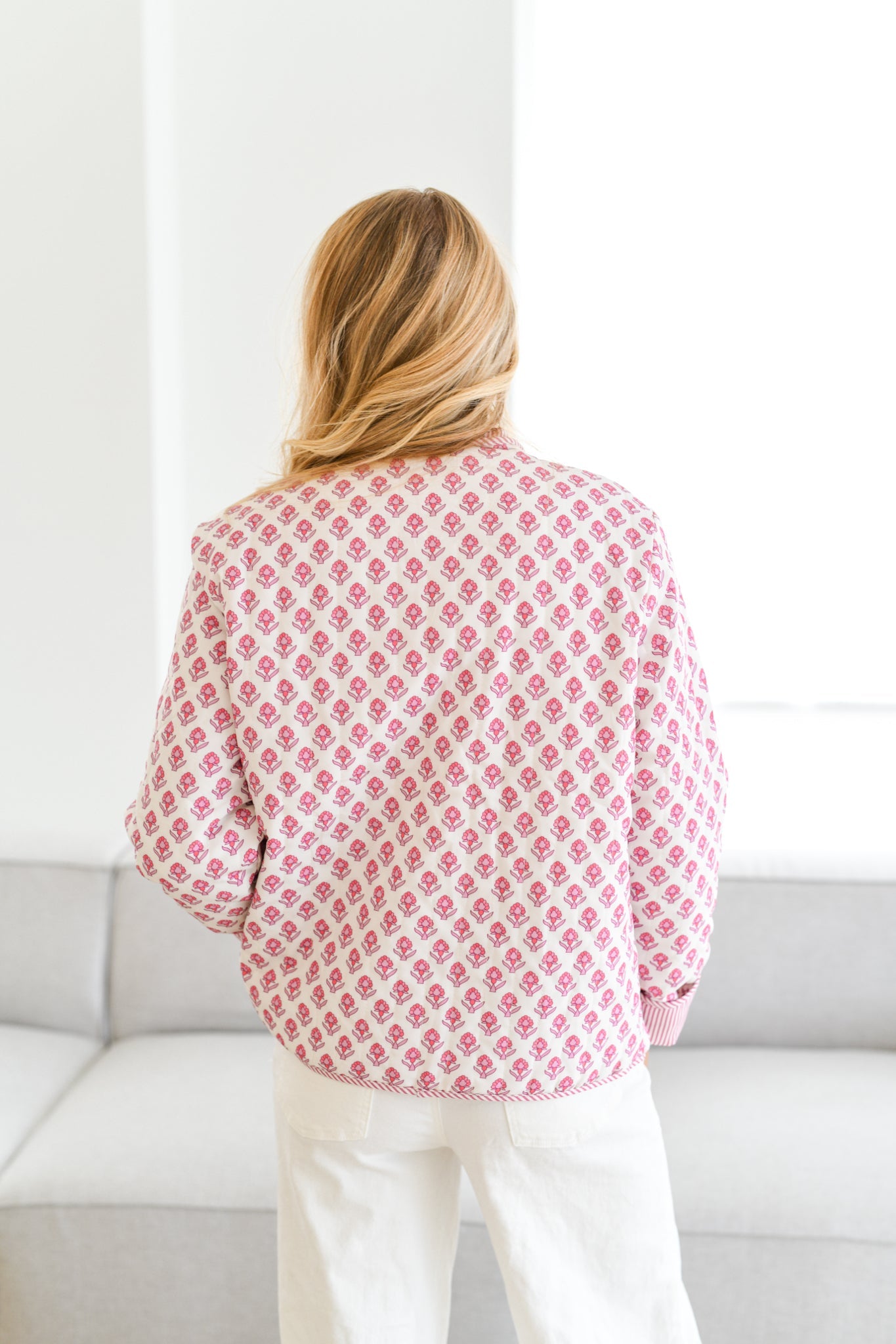Lola Printed Quilted Jacket-Baby Pink-Massicos