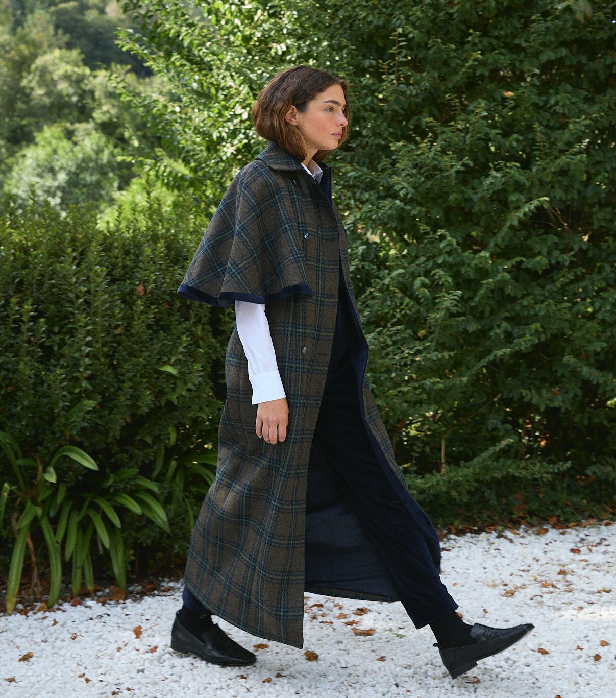 Checked Wool Cloak Coat