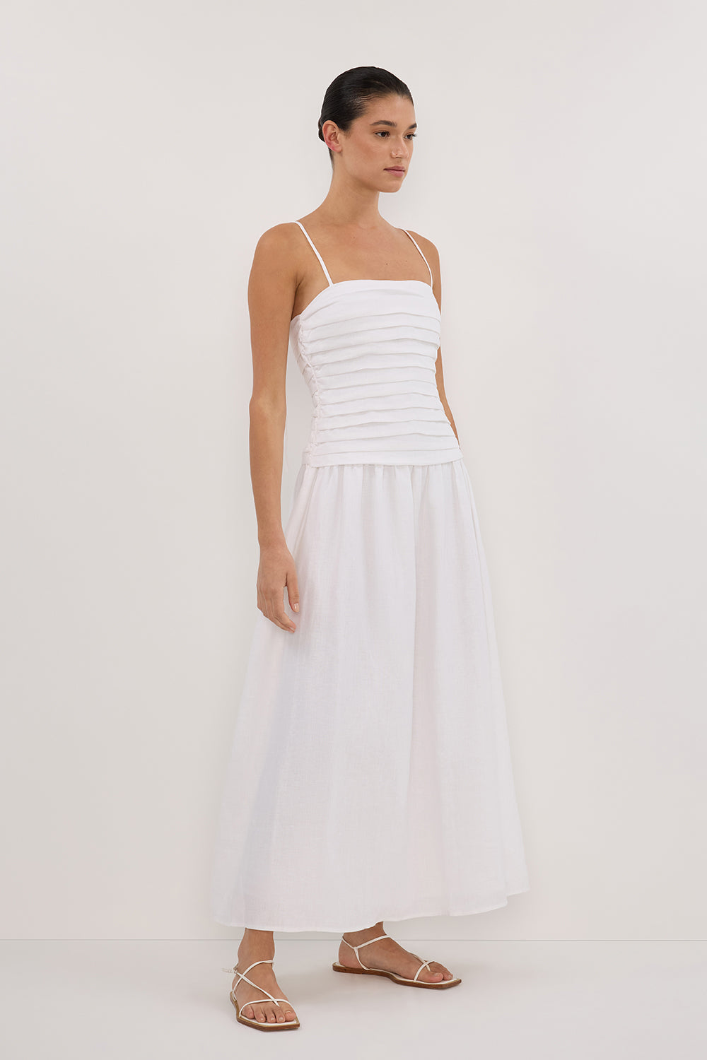 Reena White Midi Dress-ROVOLE