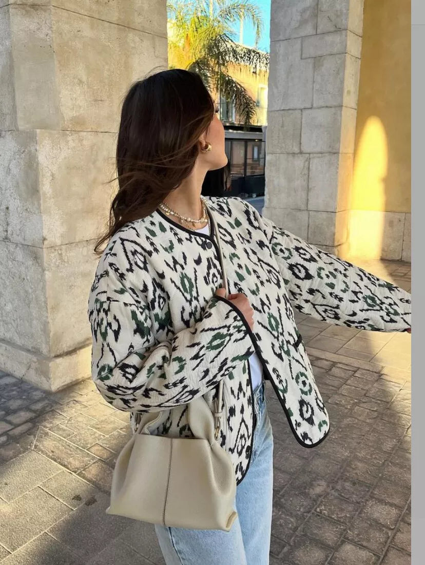 Geometric Print Quilted Thin Jacket-Massicos