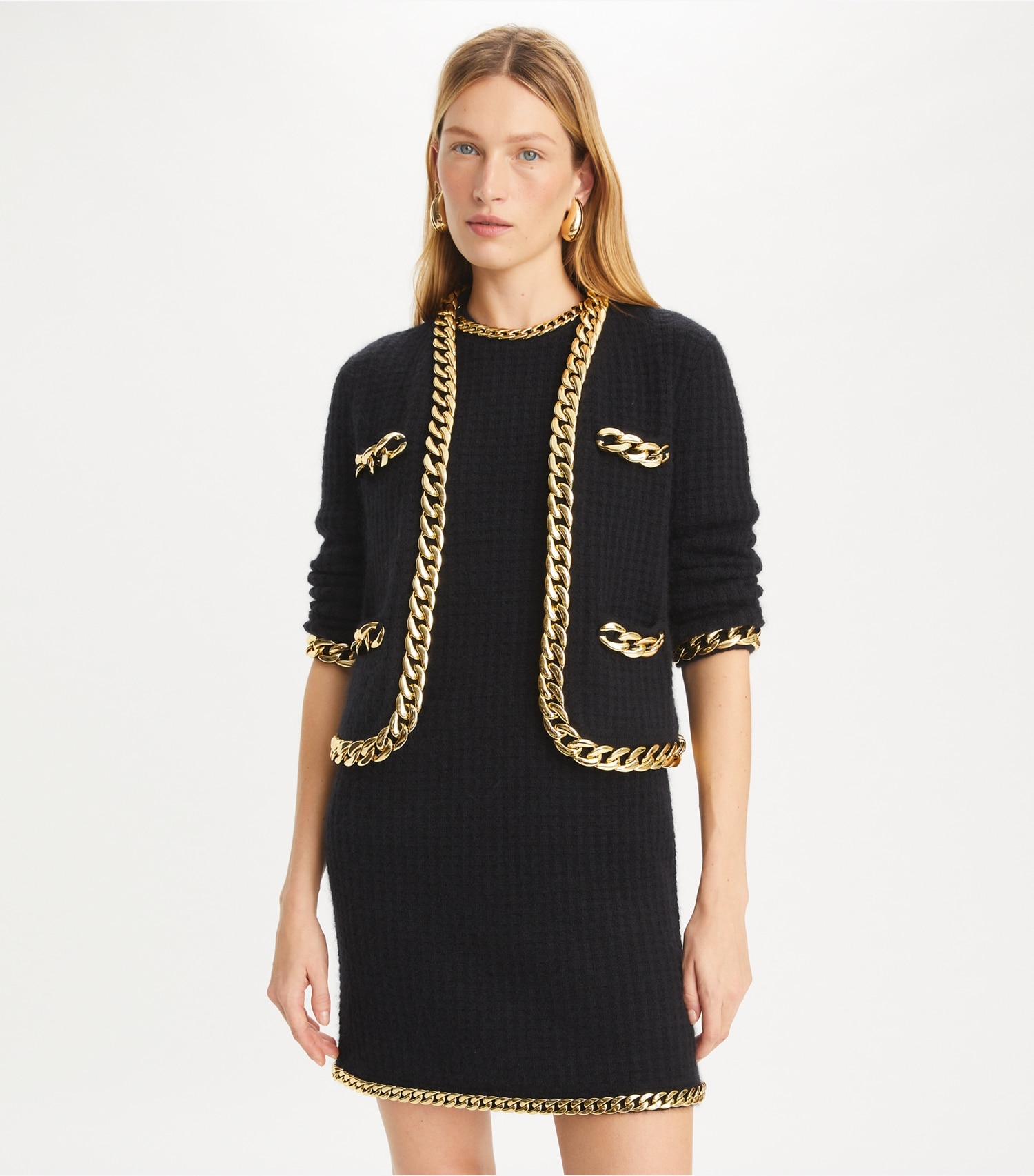 Chic Black Chain Cardigan-Massicos