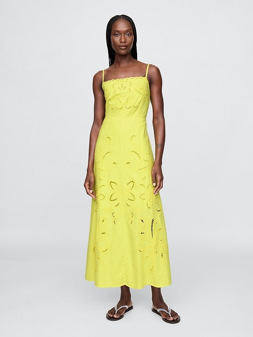 Linen-Blend Embroidered Maxi Dress-Massicos