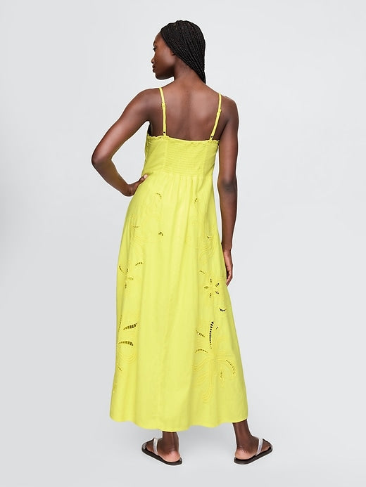 Linen-Blend Embroidered Maxi Dress-Massicos