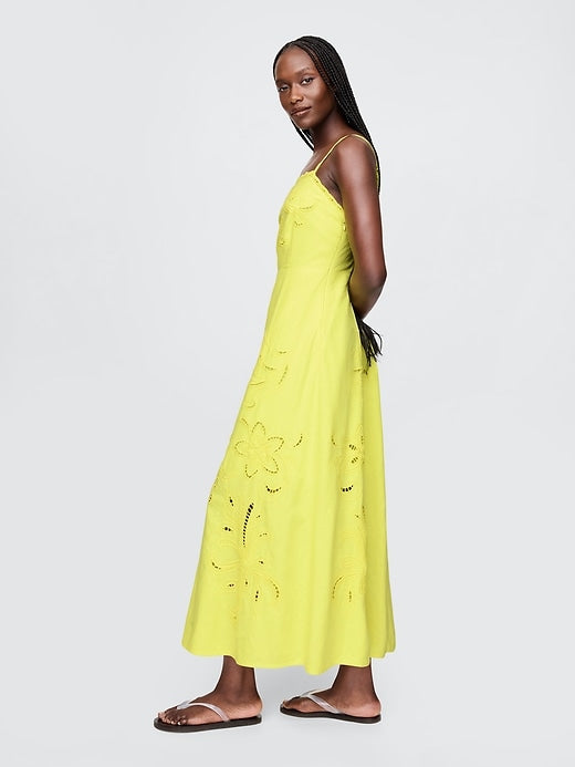 Linen-Blend Embroidered Maxi Dress-Massicos