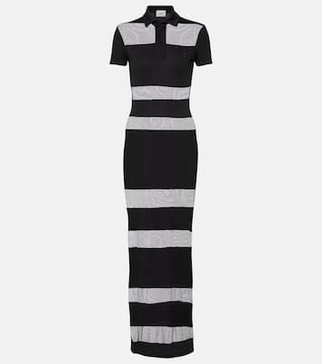 Black Mesh - Paneled Polo - style Maxi Dress-Massicos