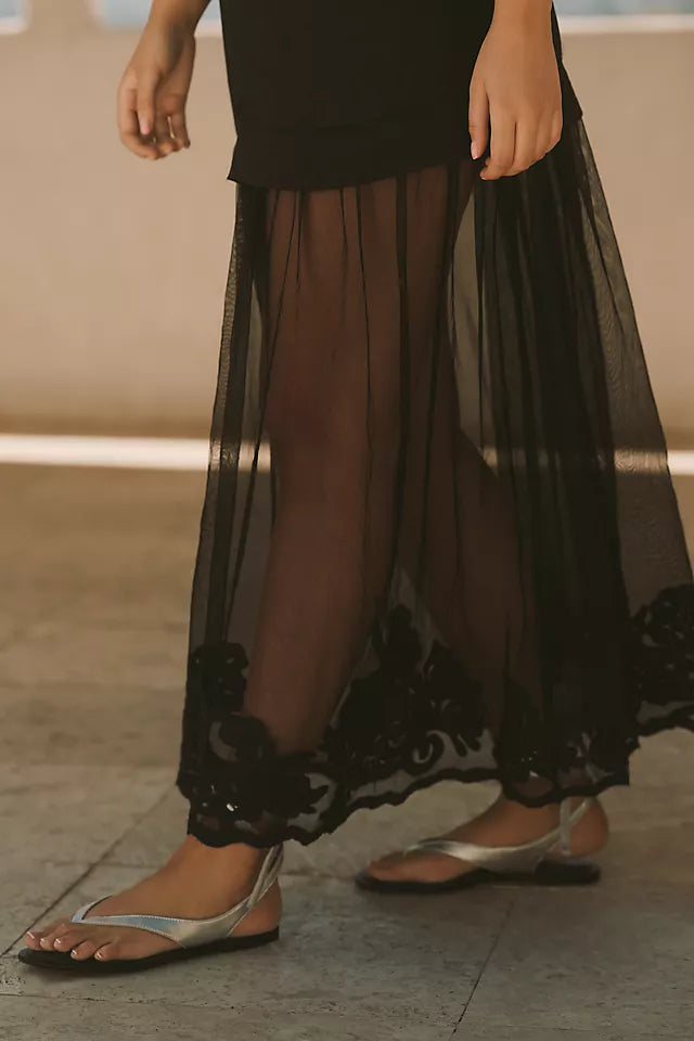 Black Sheer - Paneled Maxi Dress-ROVOLE