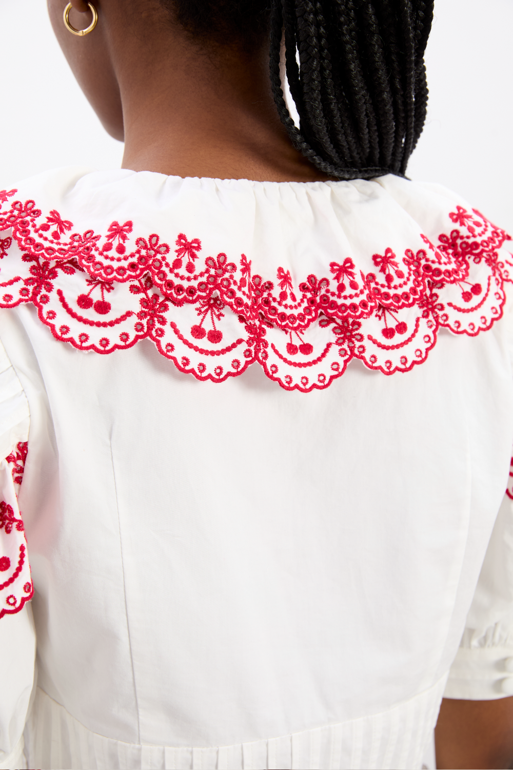 White Top and Shorts Set with Pink Floral Embroidery-ROVOLE