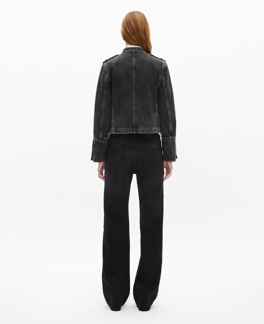 Black Denim Military - Style Jacket