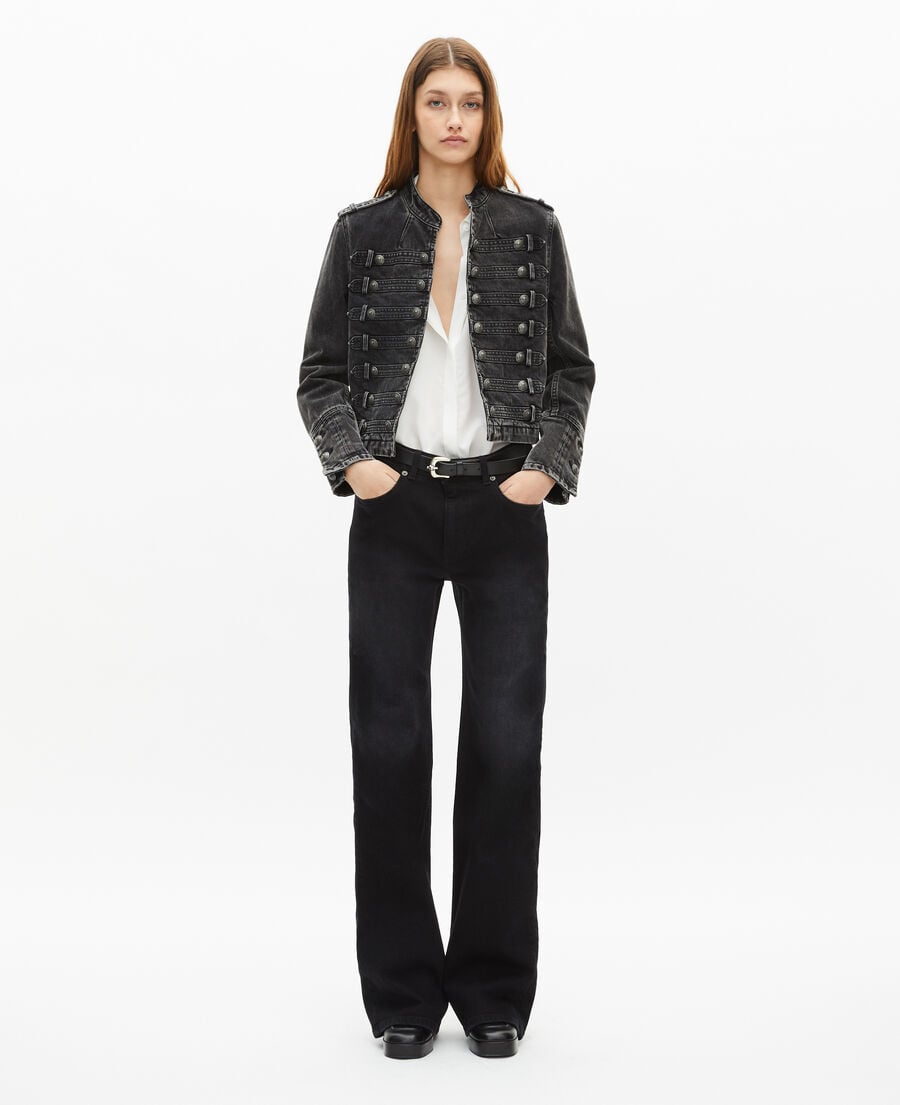Black Denim Military - Style Jacket