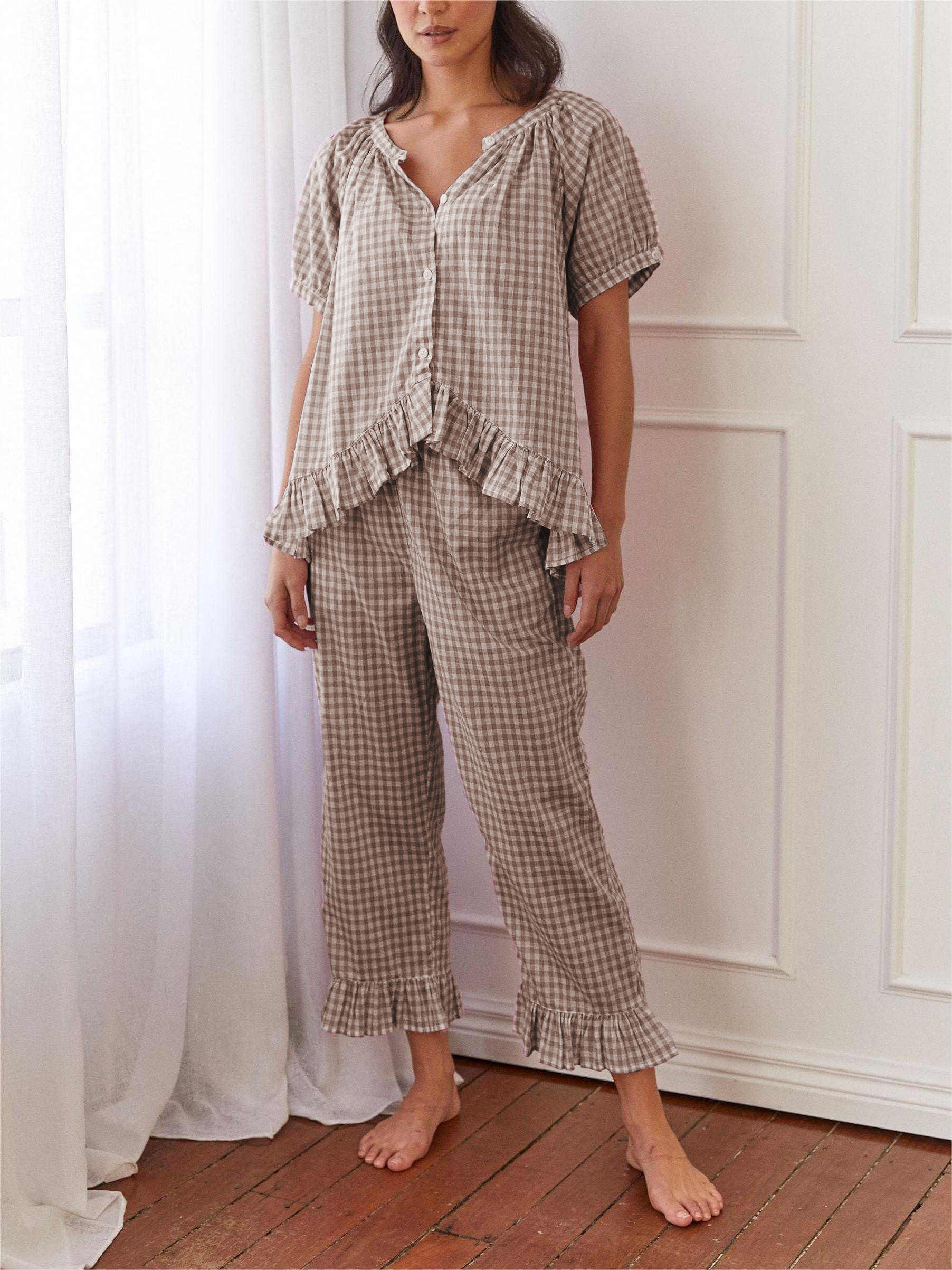 Gingham Ruffled Pajama Set-Massicos