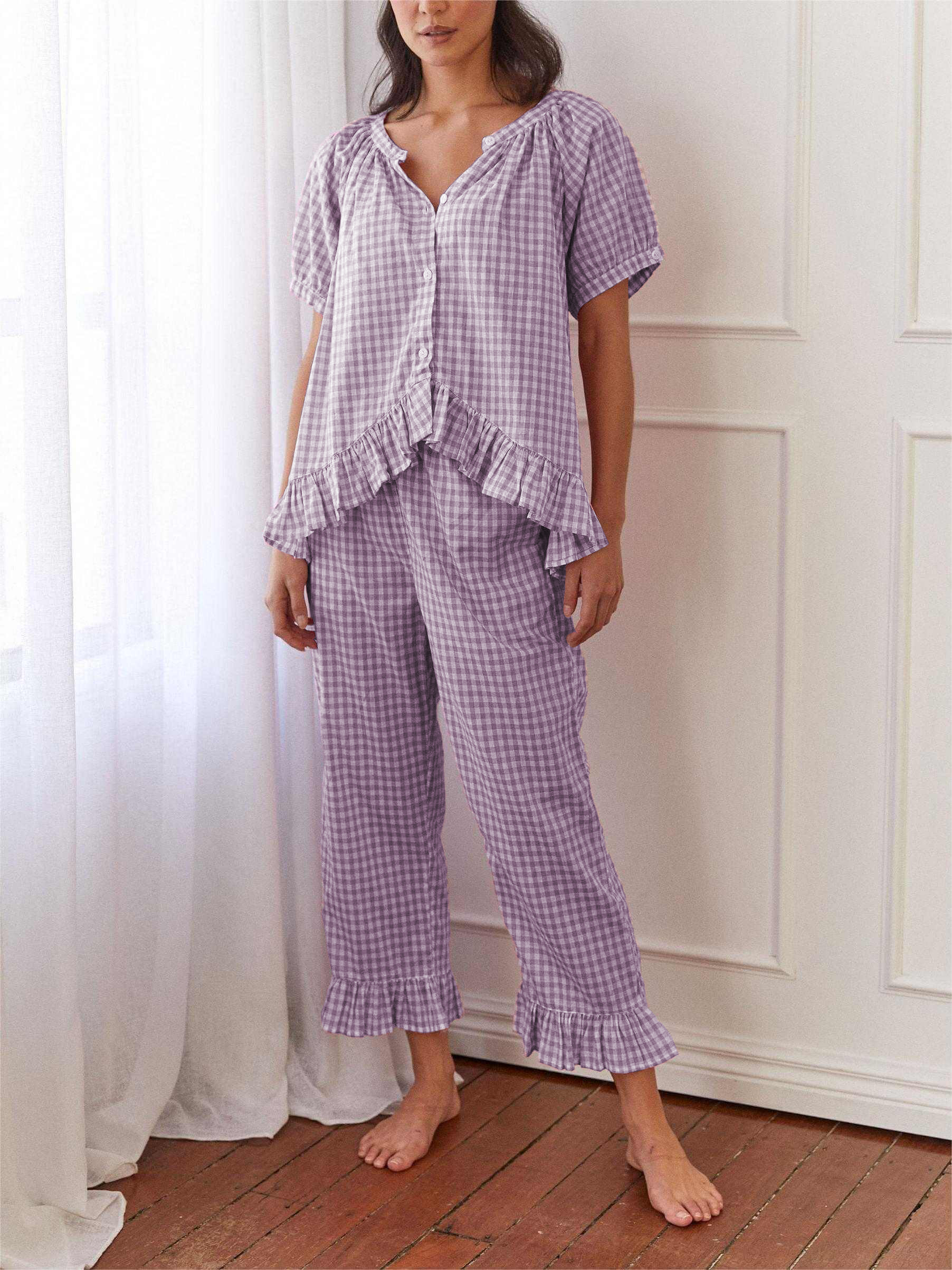 Gingham Ruffled Pajama Set-Massicos