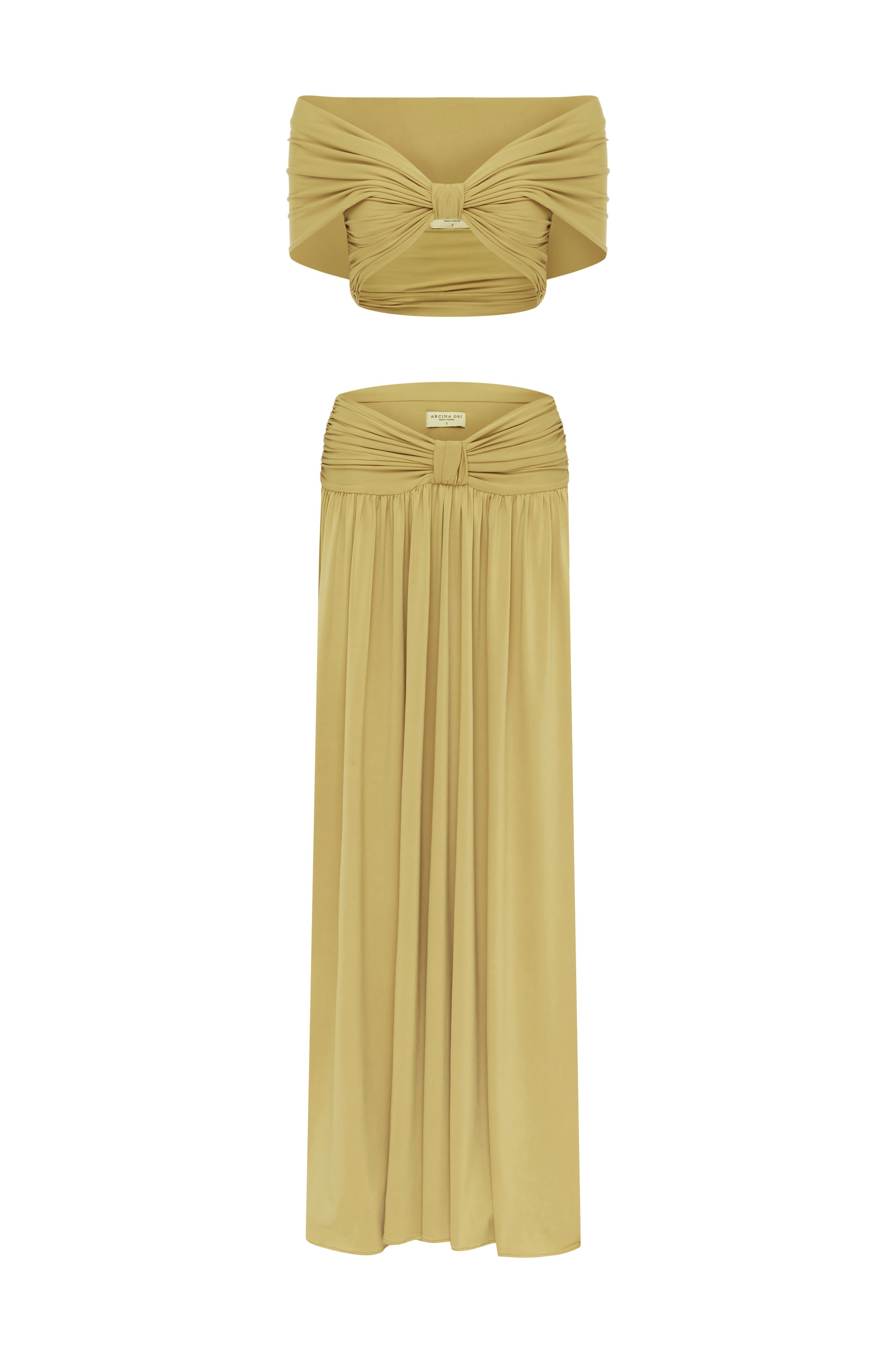 Beige Off - Shoulder Cutout Two - Piece Set-ROVOLE
