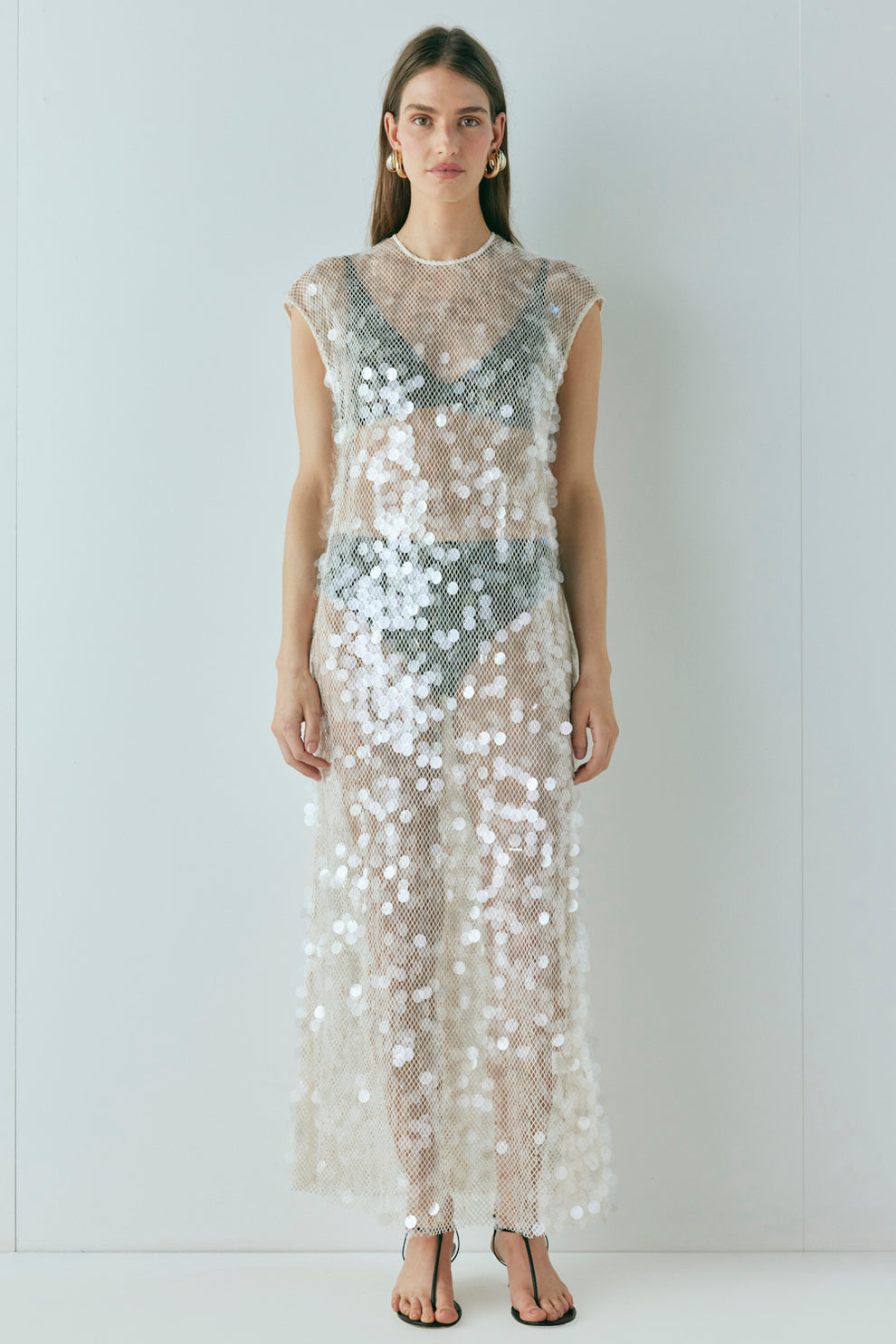 Sheer Sequin - Embellished Maxi Dress