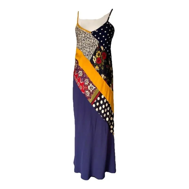 Patchwork Maxi Slip Dress-Massicos