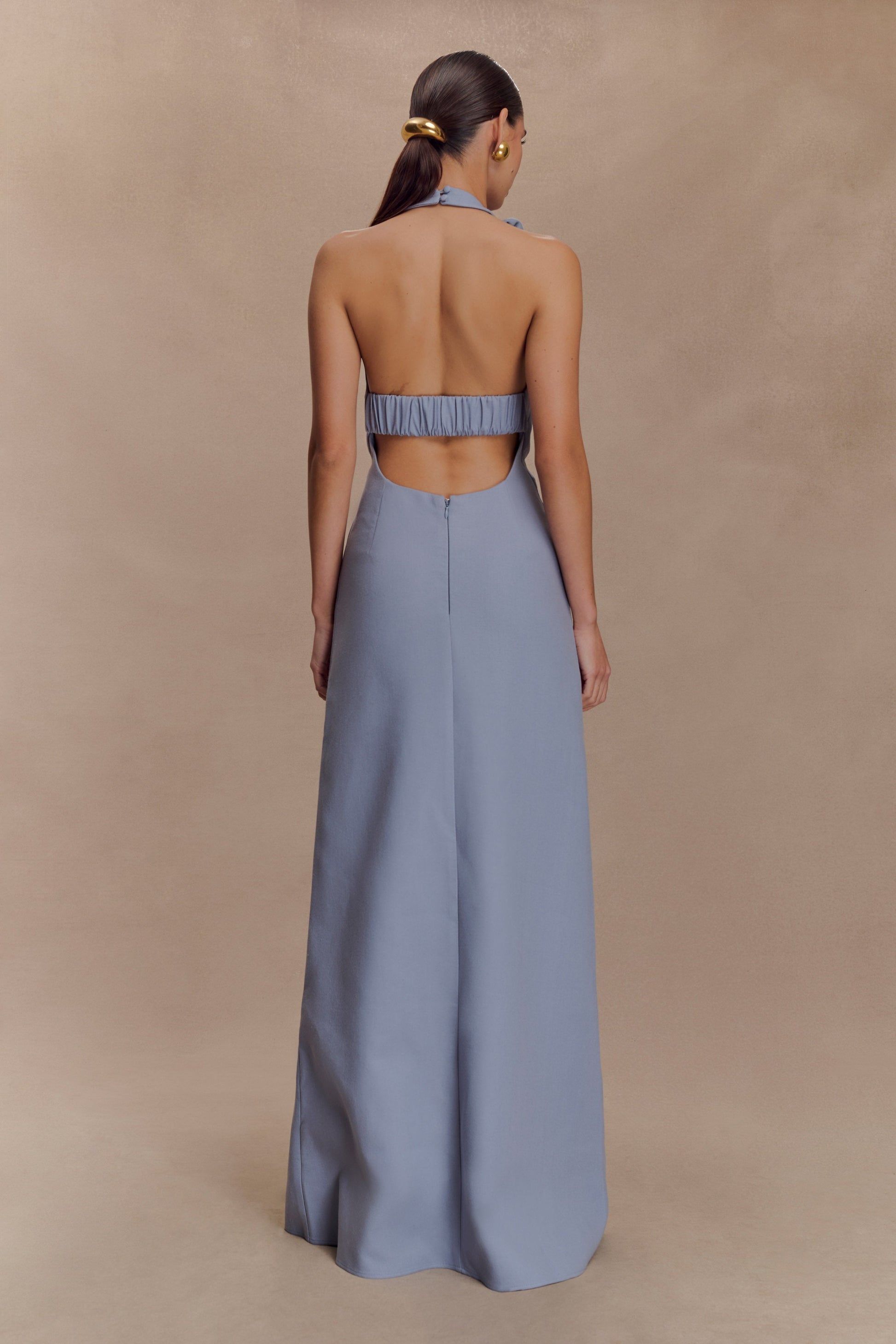 Ruffled Halter Maxi Dress with Open Back-Massicos