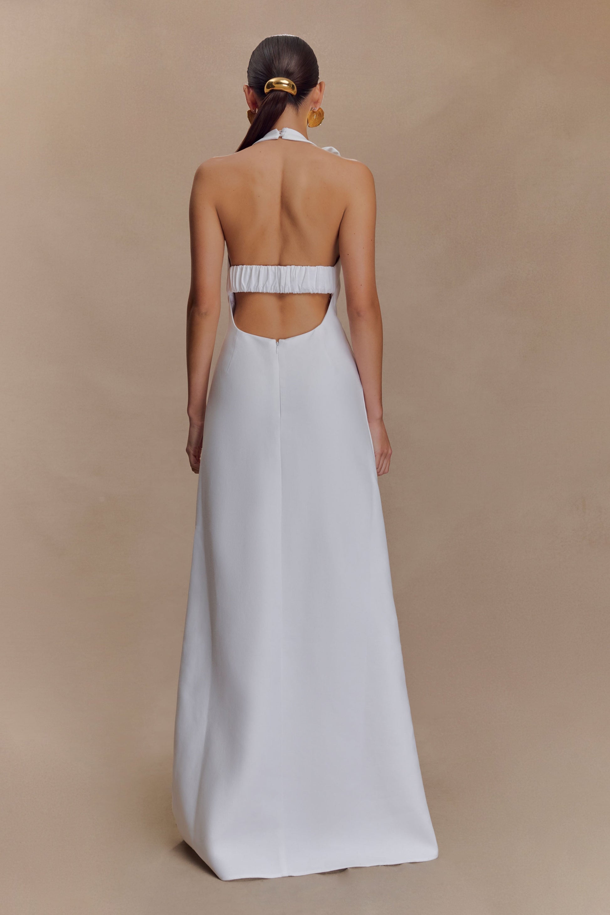 Ruffled Halter Maxi Dress with Open Back-Massicos