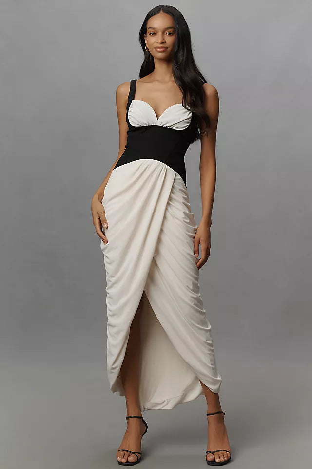 Black and White Color Blocked Maxi Dress-Massicos