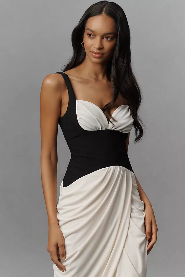 Black and White Color Blocked Maxi Dress-Massicos