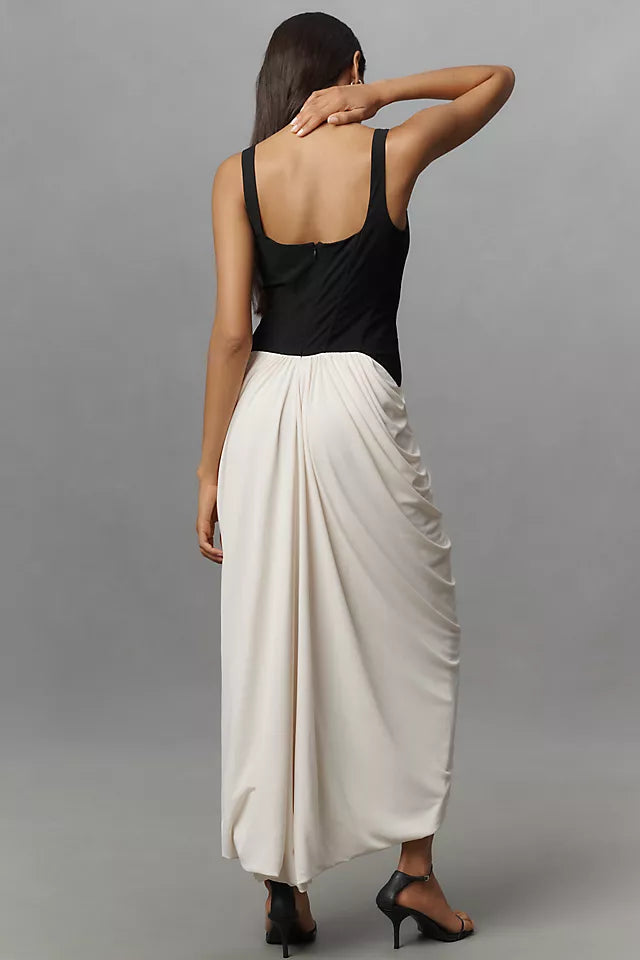 Black and White Color Blocked Maxi Dress-Massicos