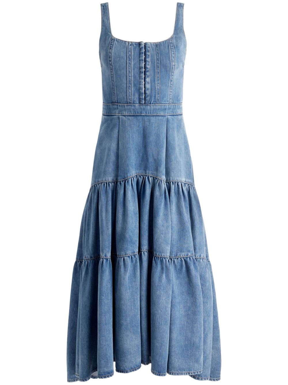 Denim Tiered Maxi Dress-Massicos